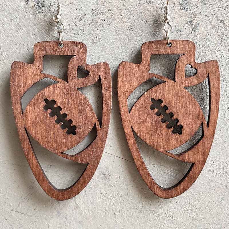 Wholesale 3pcs Wooden Rugby Earrings