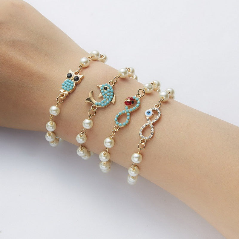 Wholesale  8-character Round Hollow Rhinestone Pearl Bracelet