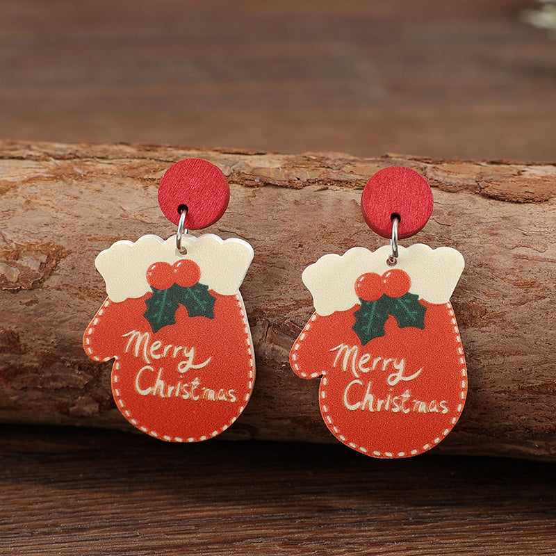 Wholesale creative  cute Christmas gloves earrings