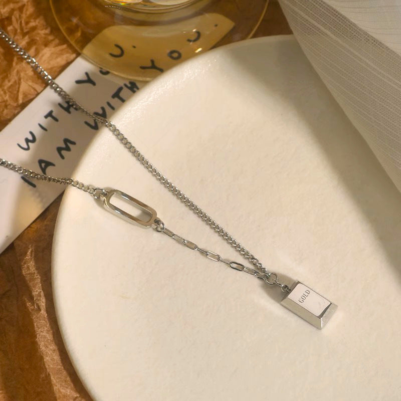 Wholesale Small Gold Brick Titanium Steel Necklace for Women Light Luxury ACC-NE-Xiangou001