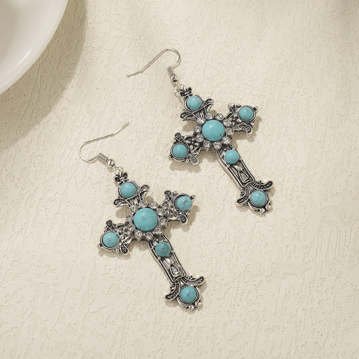 Wholesale Fashion New Cross turquoise earrings retro personalized creative distressed earrings