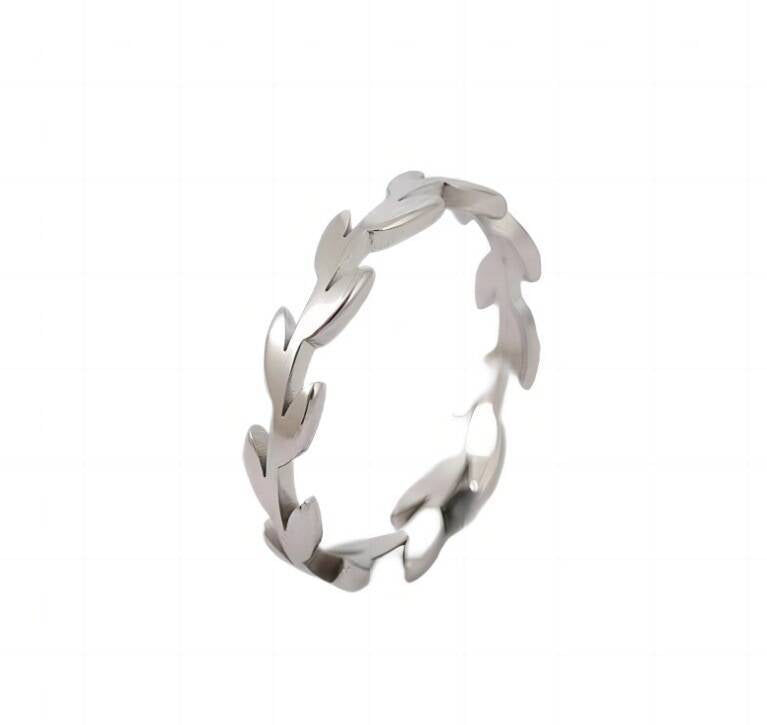 Wholesale Titanium steel hollow leaves wheat ear flower ring