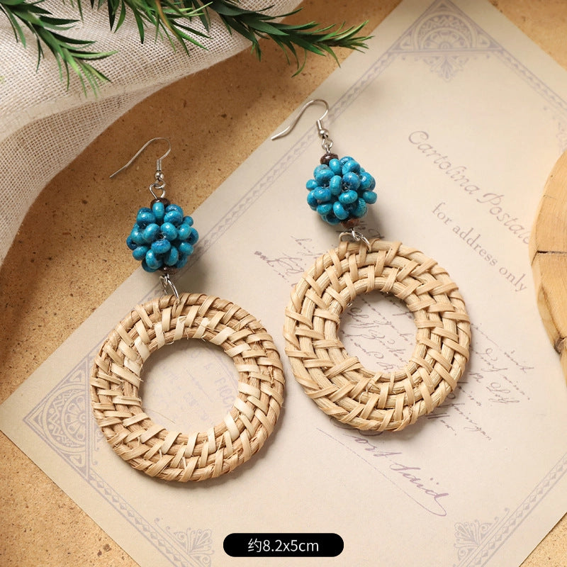 Wholesale Handmade Rattan Woven Bohemian Earrings