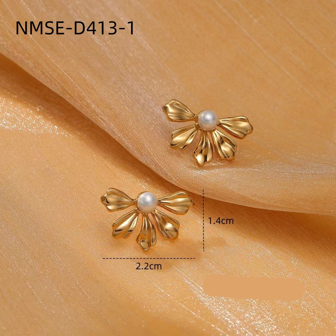 Wholesale stainless steel earrings geometric flowers pearl  earrings