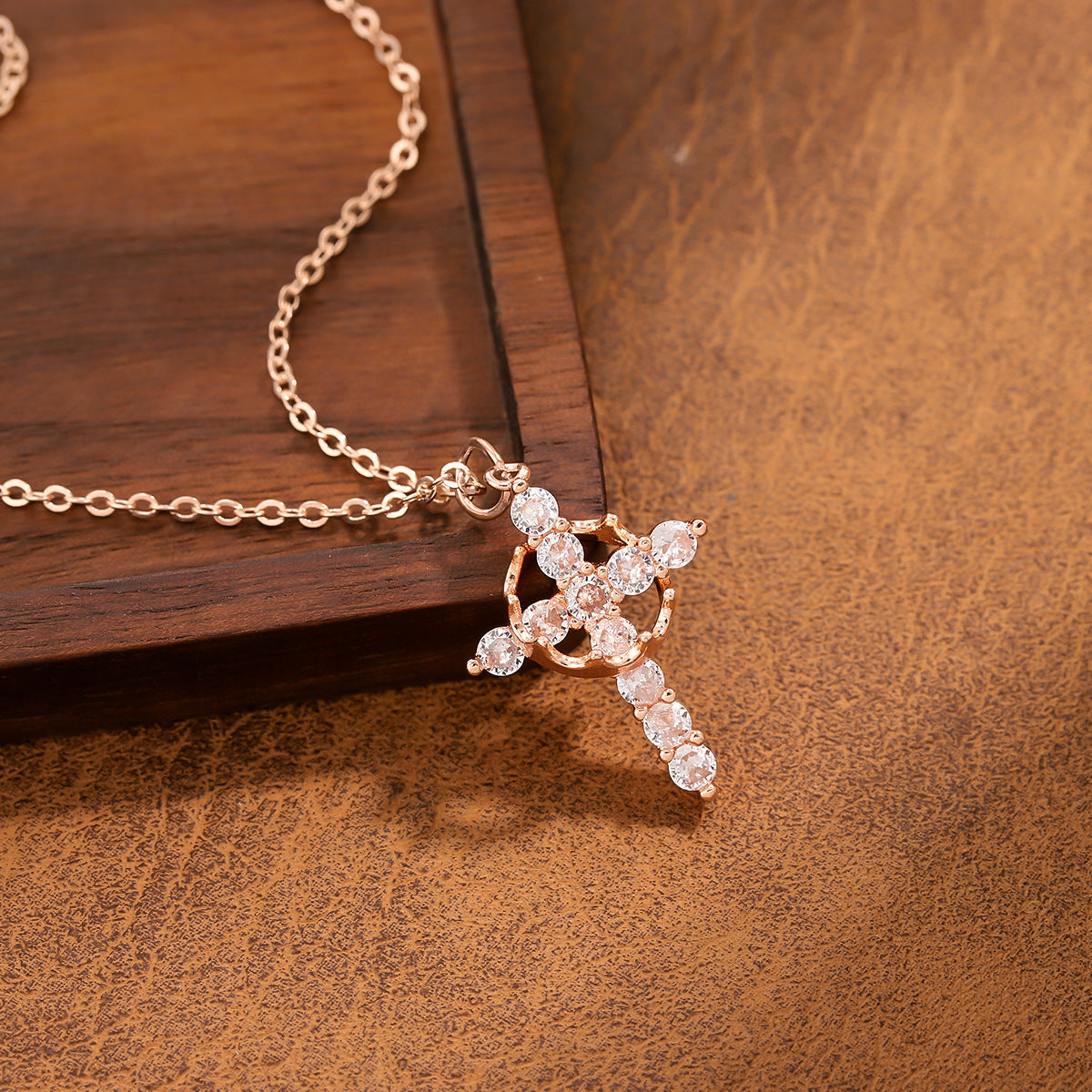 Wholesale Trendy Cross Pendant Necklace,  Hollow Design with Colored Zircon,  Fashion Accessory for Women,  Stylish Gift for Boutique Resale