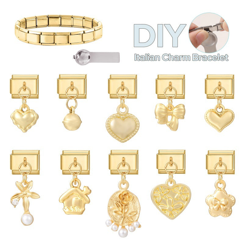 Wholesale 9mm Italian Charm Starter Bracelets DIY Heart and Bowknot Pendant Style Stainless Steel Composable Bracelet