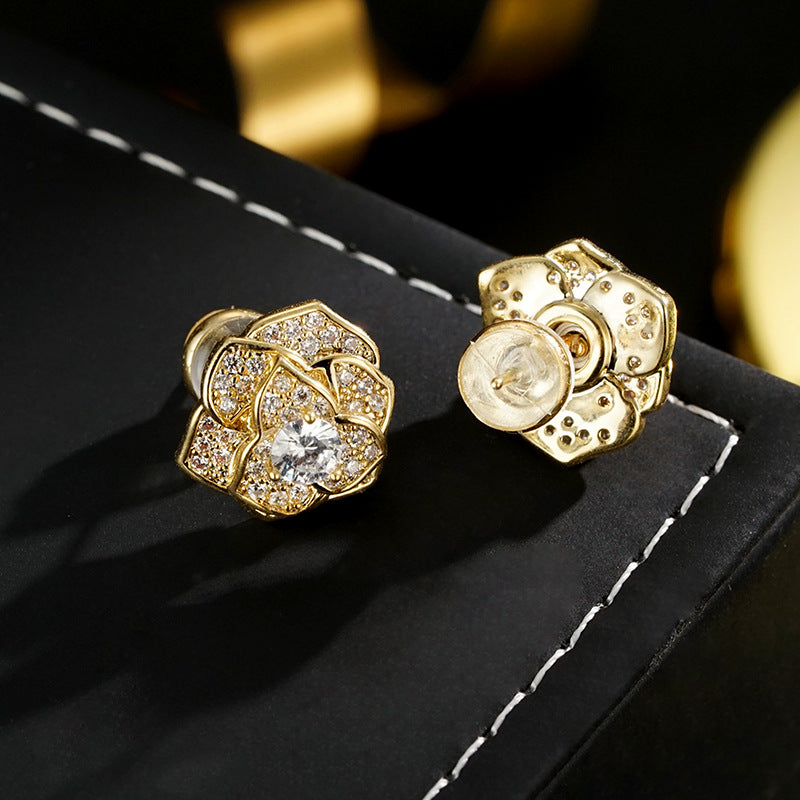Wholesale Camellia handmade full  exquisite light luxury earrings