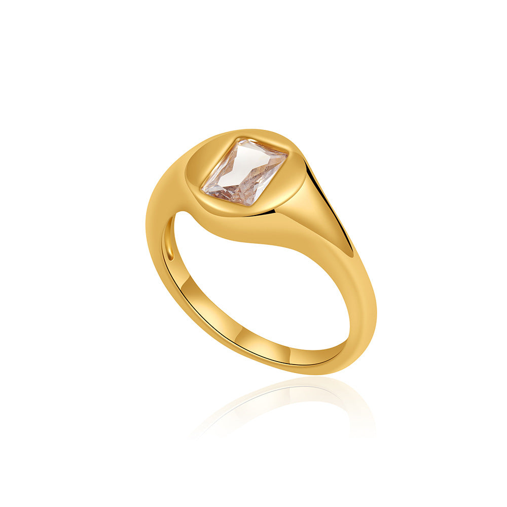 Wholesale  18K Gold Square Zircon Ring  Light Luxury Ring