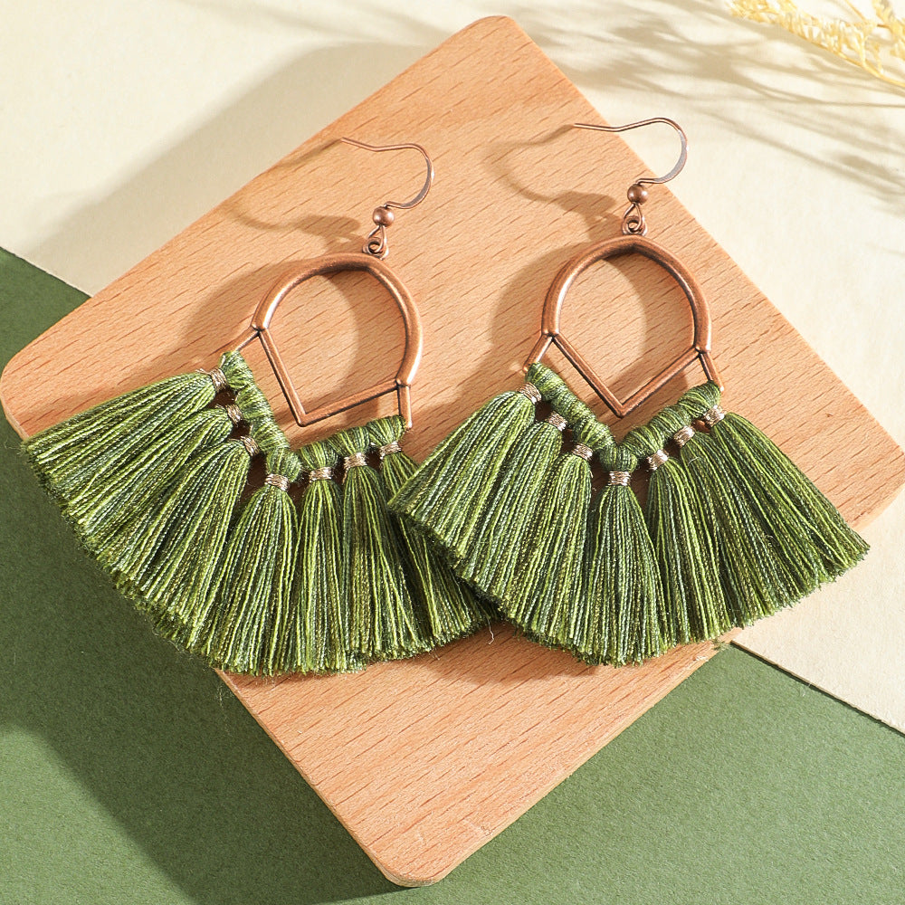 Wholesale Bohemian Tree of Life Tassel Earrings Green Fashion Jewelry Accessory Gift