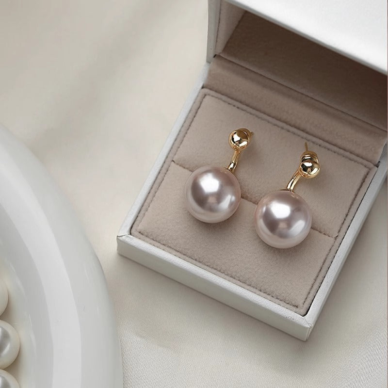 Wholesale silver needle front and back hanging pink and white shell pearl earrings