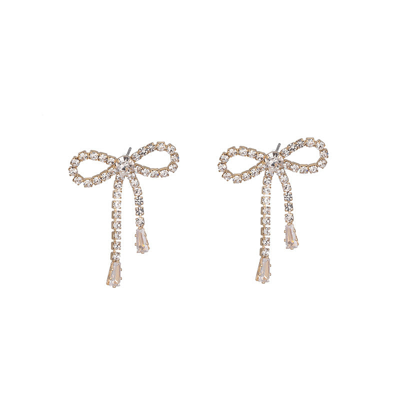 Wholesale  bow zircon butterfly tassel rhinestone earrings
