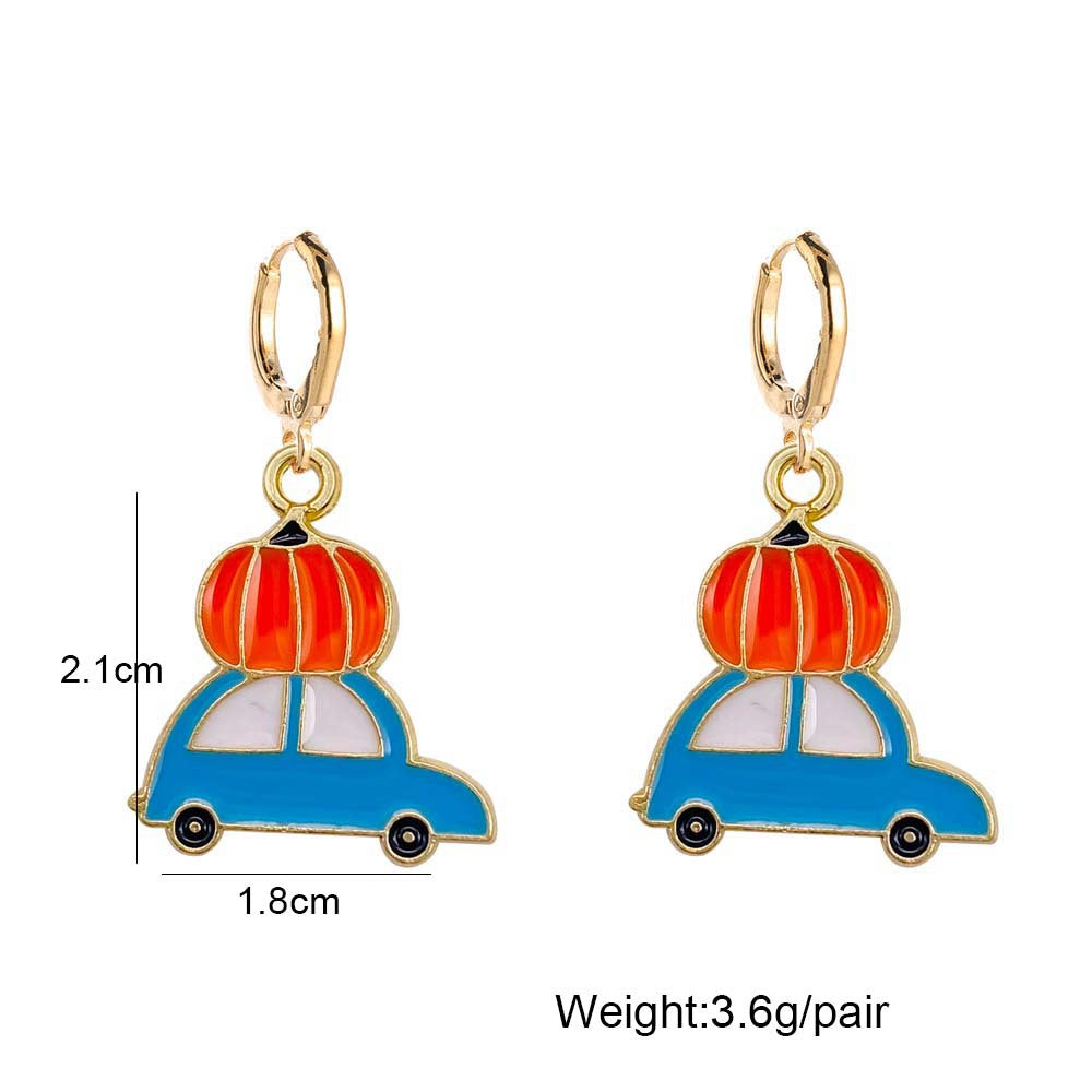 Wholesale Thanksgiving Turkey Truck Pumpkin Maple Leaf Alloy Oil Drop Earrings ACC-ES-ChenY049