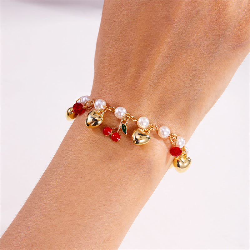 Wholesale  bracelet cute  summer cherry love strawberry pearl crystal bracelet
