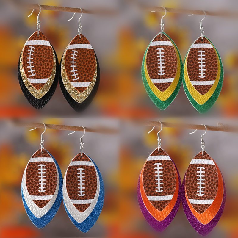 Wholesale Rugby Sequins Three-layer Leather Water Drop Pendant Earrings
