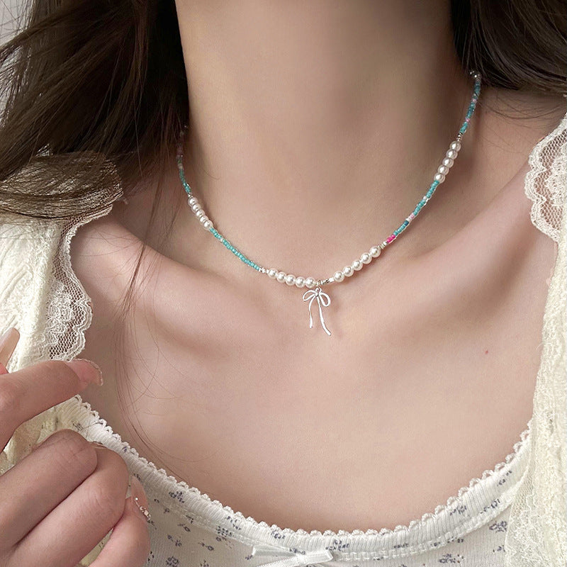 Wholesale Summer Colorful Pearl and Bowknot Choker Necklace