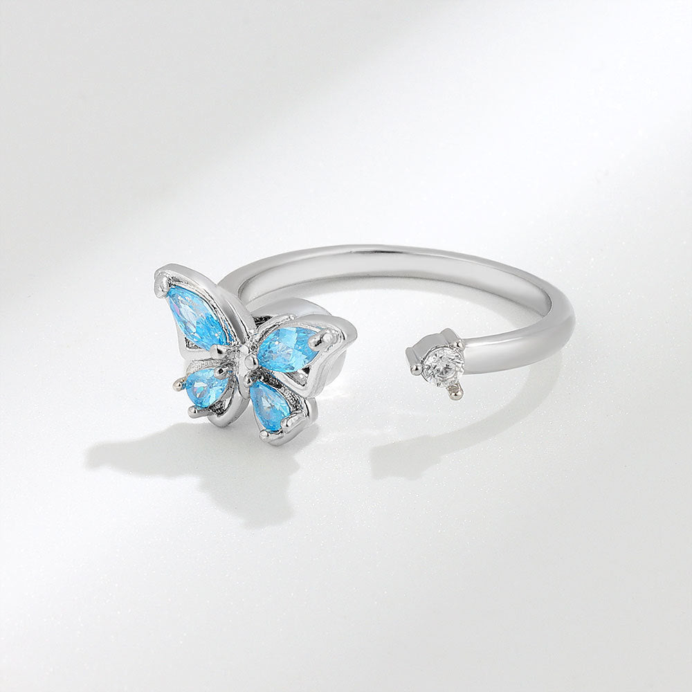 Wholesale S925 Sterling Silver Butterfly Swivel Adjustable Ring