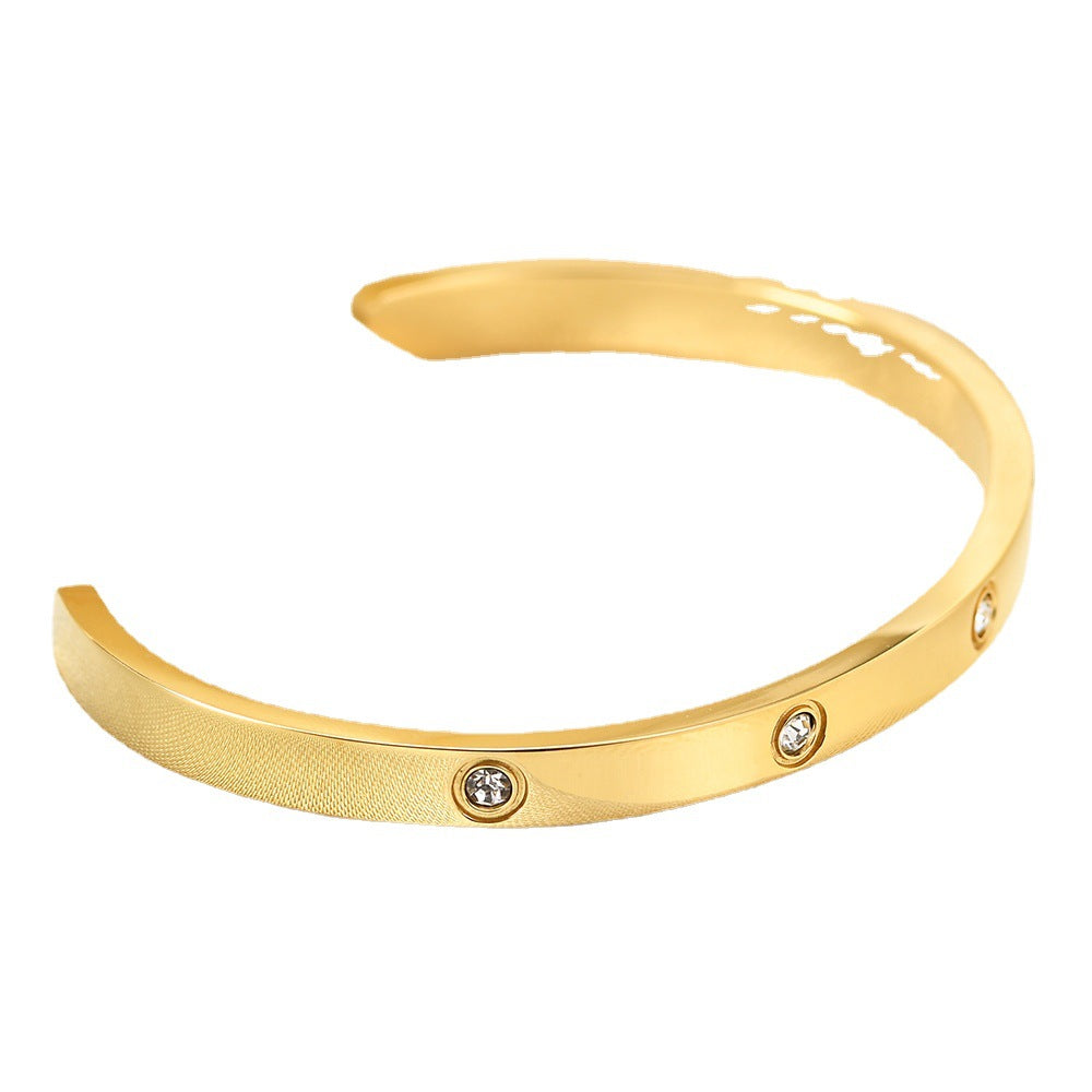 Wholesale Titanium Steel C-shaped 5mm diamond 18K gold bracelet