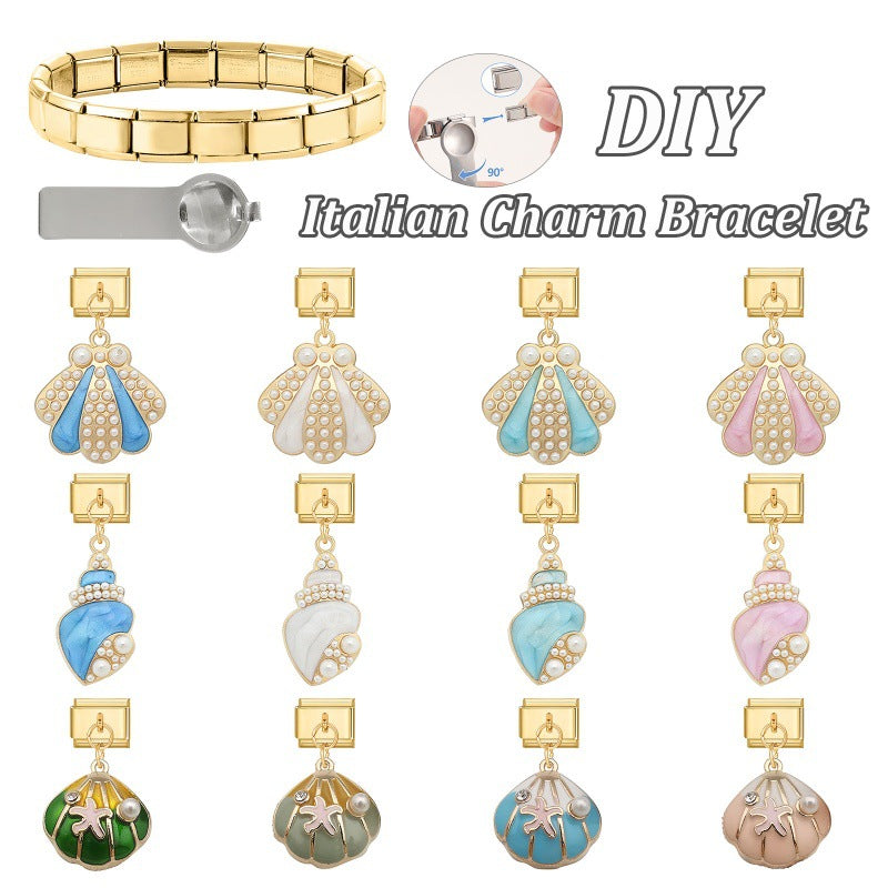 Wholesale Italian Charm Bracelet 9mm DIY Splicing Conch Shell Pendant Stainless Steel Composable Bracelet