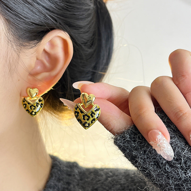 Wholesale Elegant Leopard Geometric Heart Earrings