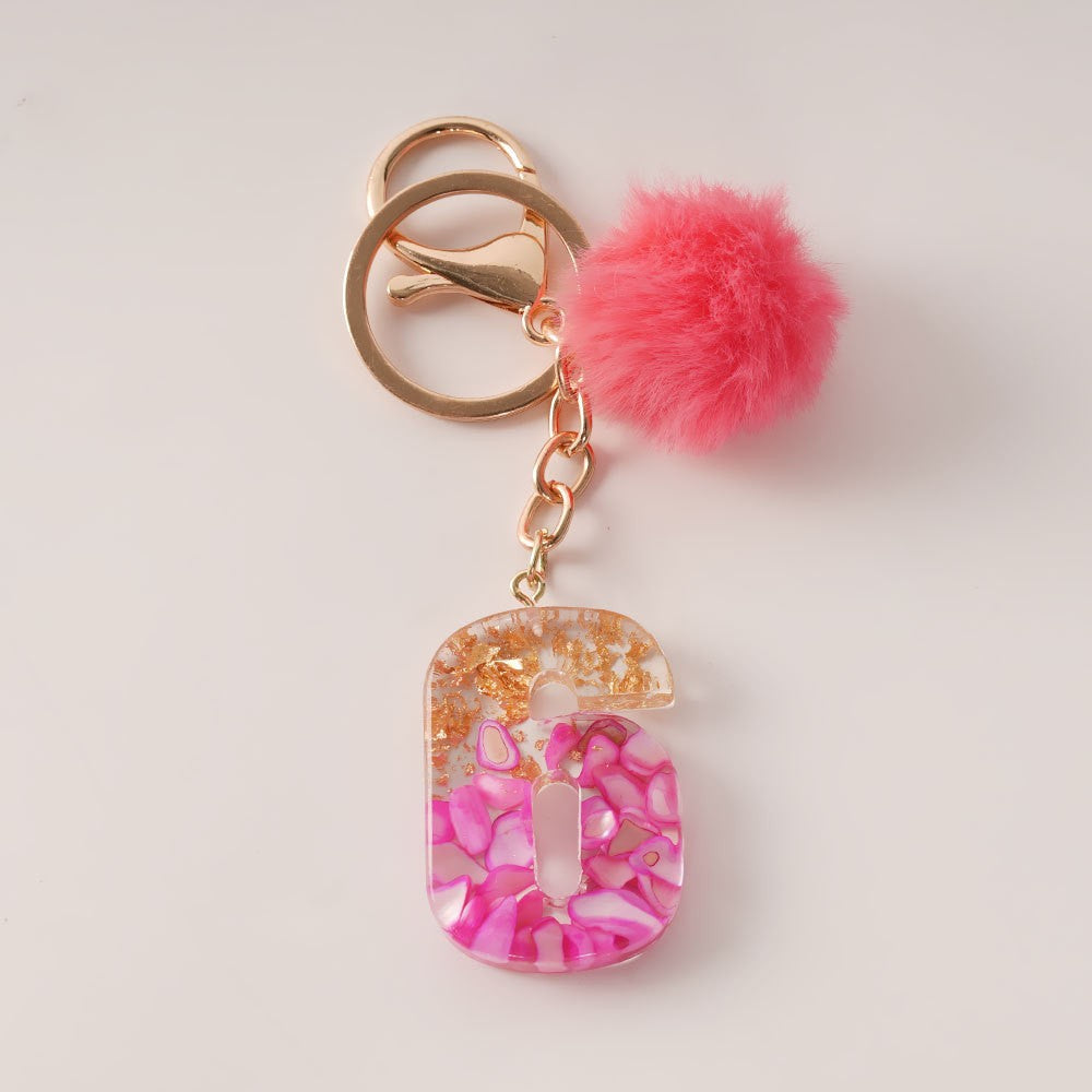 Wholesale Creative and Cute Red Fur Ball Letter Shell Handmade Glue Keychain Exquisite Pendant