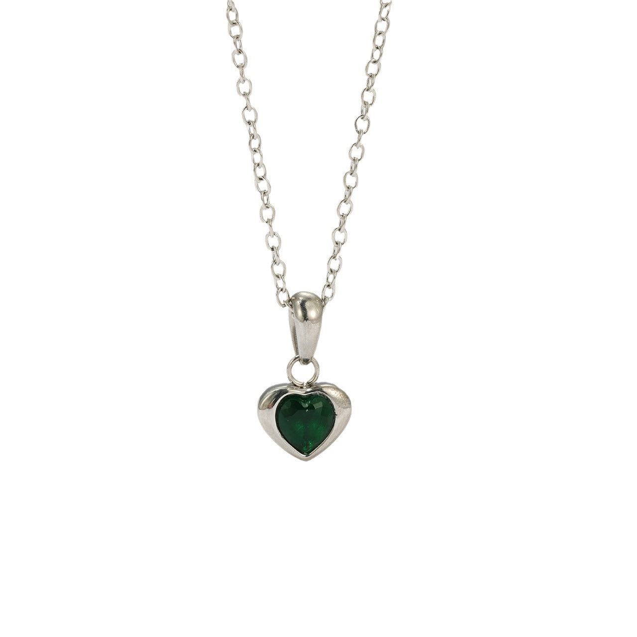 Wholesale Heart-Shaped Emerald Titanium Steel Jewelry Set including Earrings Necklaces