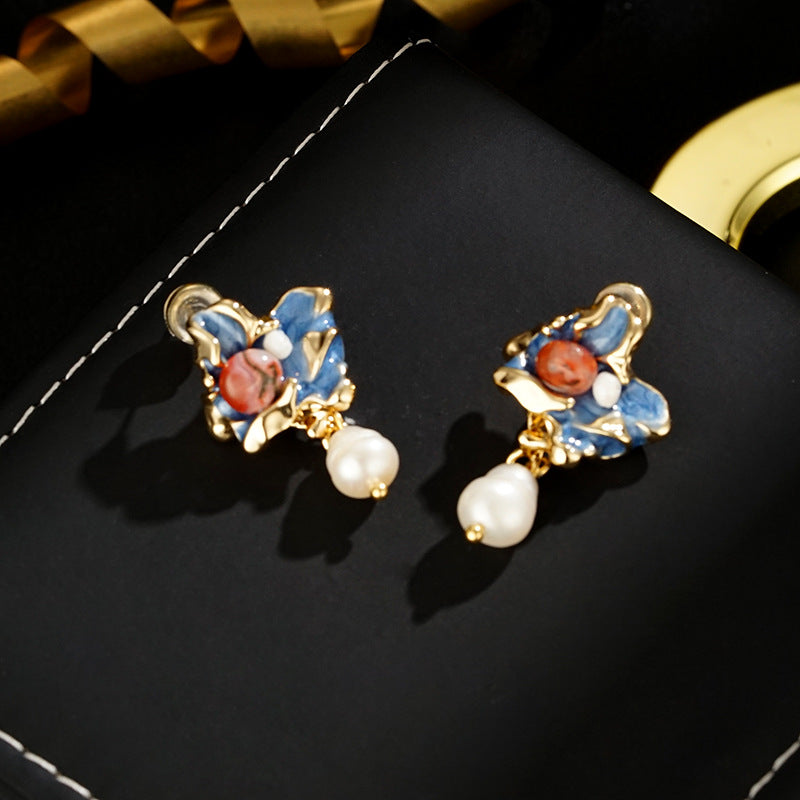 Wholesale  Oil Dripping Asymmetrical Pearl Earrings