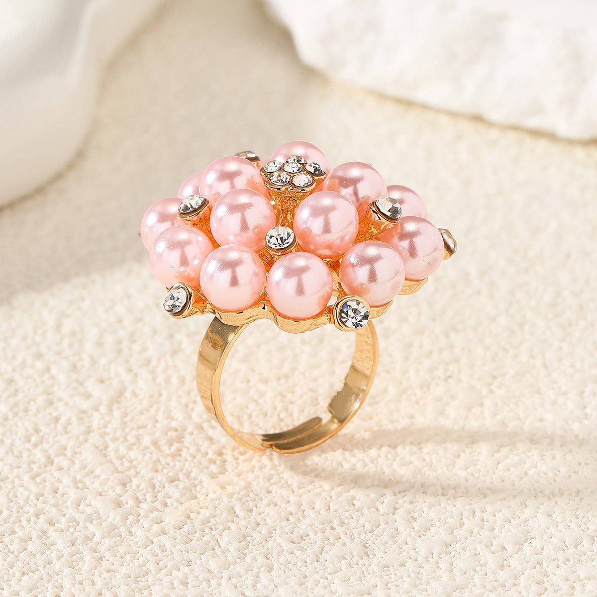 Wholesale Diamond-Embellished Flower Ring  Adjustable rings