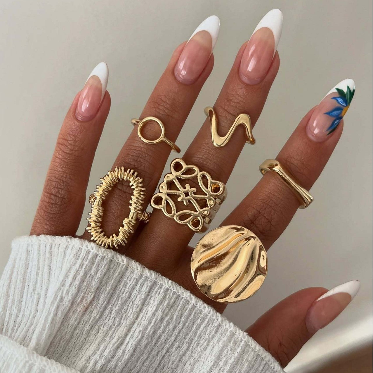 Wholesale Geometric Hollow Metal Polished Ring Set