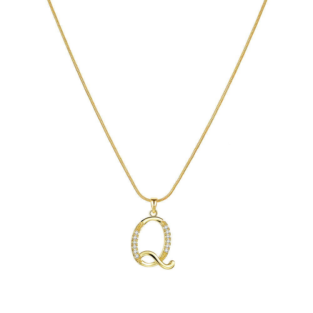 Wholesale 26 Letter Creative Simple Copper Zircon Snake Chain Gold Necklace