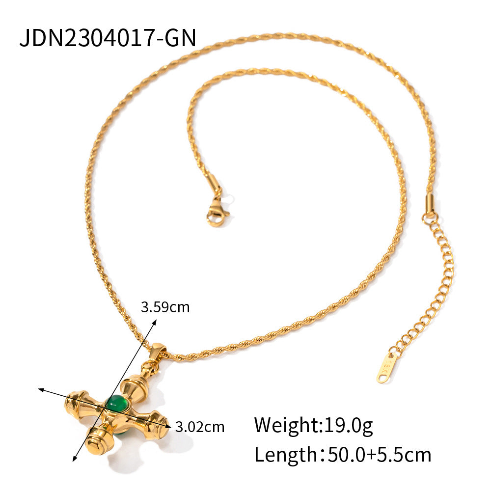 Wholesale 18K Gold Stainless Steel Cross Inlaid Tiger Eye Necklace Titanium Steel ACC-NE-JieDing002