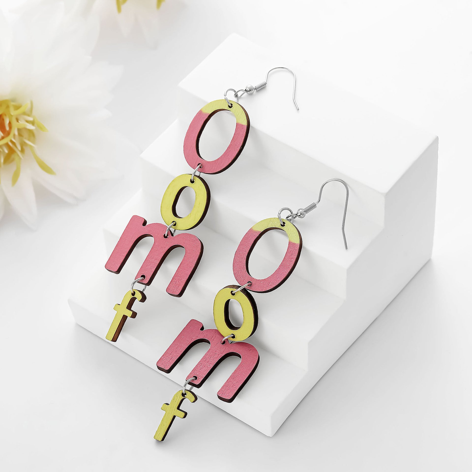 Wholesale wooden earrings colorful English letter earrings