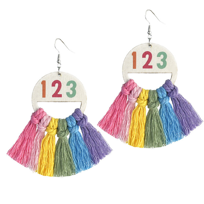 Wholesale 2 Pairs/pack Rainbow Color Teacher Letter English Math Earrings ACC-ES-HY215