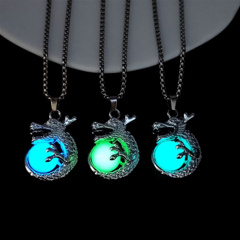Wholesale  luminous fluorite Zodiac dragon pendant  necklace
