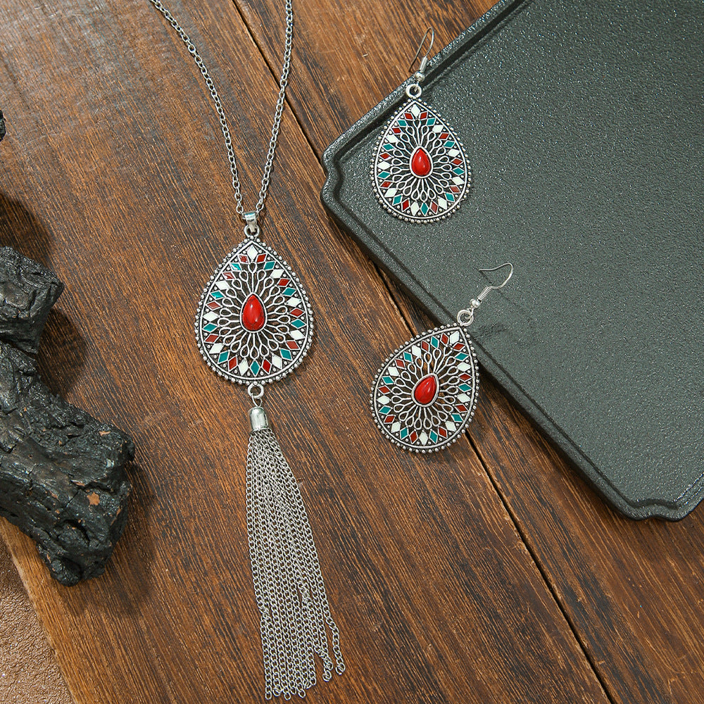 Wholesale Bohemian Drop-Shaped Earrings and Necklace Set,  Ethnic Style Fashion Accessory for Gift or Resale