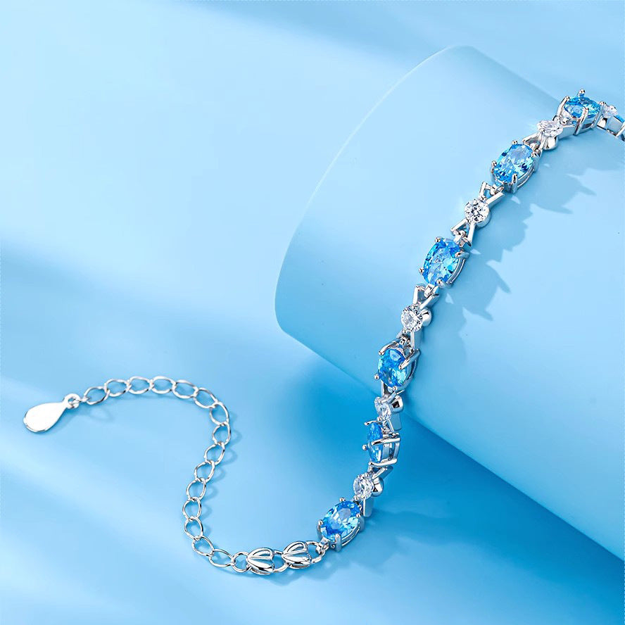 Wholesale s925 silver blue crystal bow bracelet