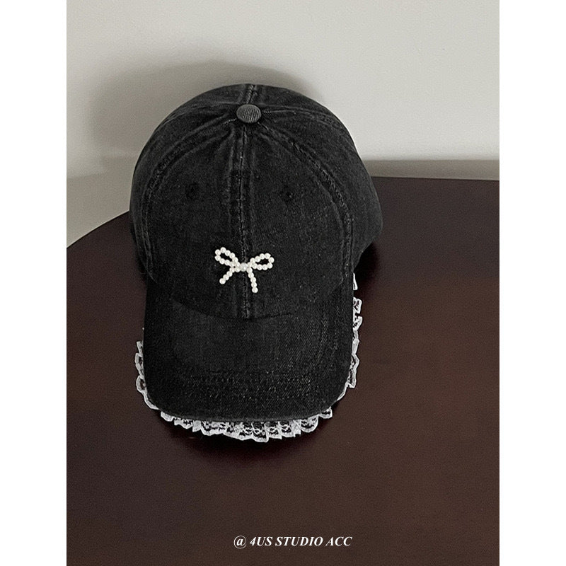 Wholesale Washed Denim Bow Peaked Cap Sun Protection Baseball Cap Hat ACC-HT-UOSU001