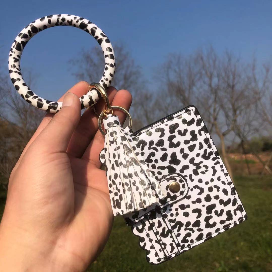 Wholesale Leopard Print PU Leather Tassel Keychain Wallet - Chic Fashion Accessory for Gift