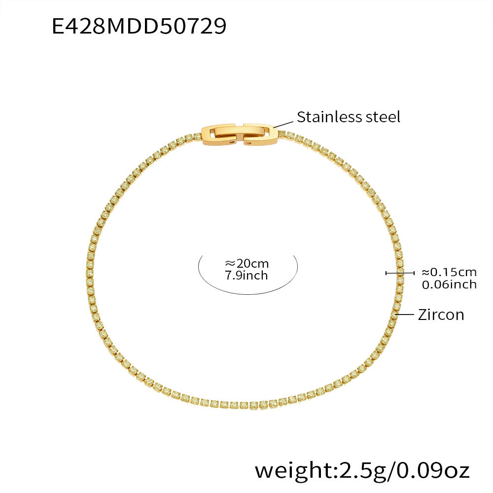 Wholesale Dopamine Style Diamond Encrusted Tennis Chain Bracelet Stainless Steel Zircon Jewelry Gift
