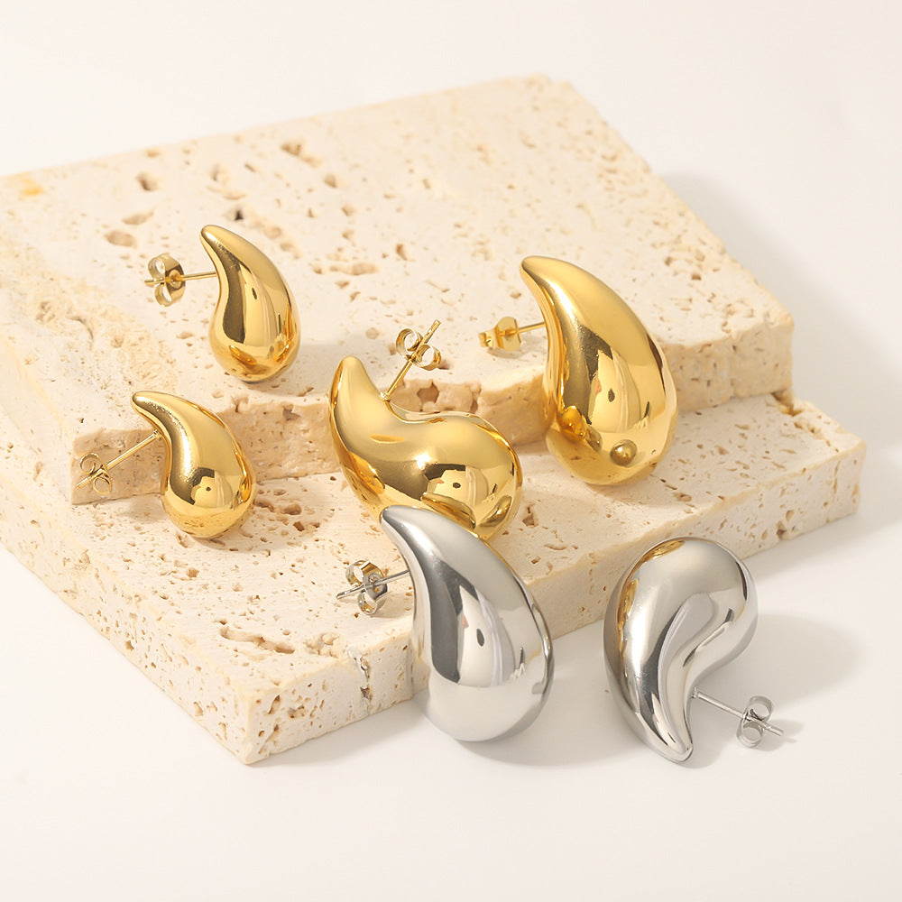 Wholesale Hollow Water Drop Earrings 18K Gold Plated Glossy Stainless Steel Earrings ACC-ES-Xiny011