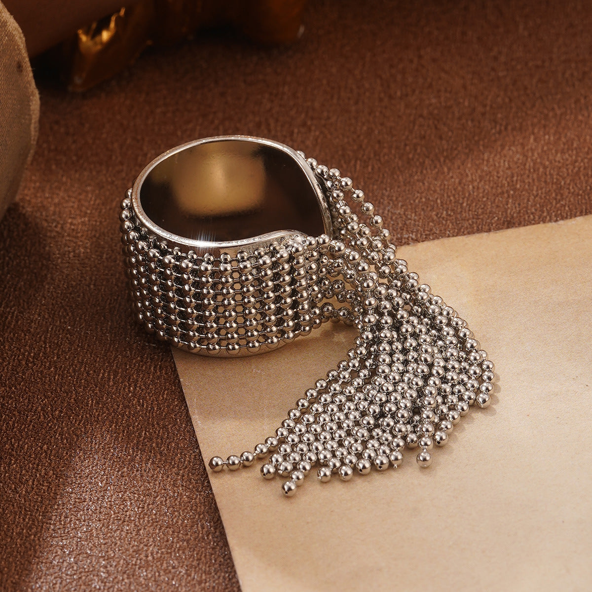 Wholesale Retro  Pearl Heart Earrings Silver Tassel Ring Leaf Splicing Necklace