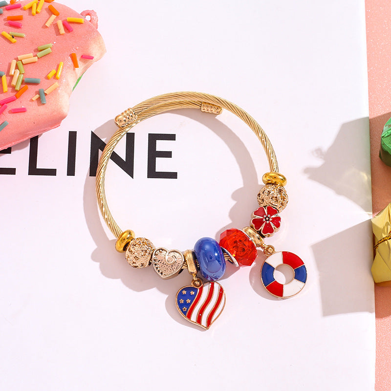 Wholesale American Independence Day Butterfly Hot Air Balloon Beaded Stainless Steel Bracelet ACC-BT-QingLian005