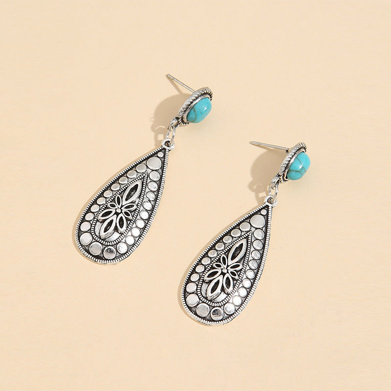 Wholesale Retro Turquoise Water Drop Earrings Women Alloy Fashion Accessory