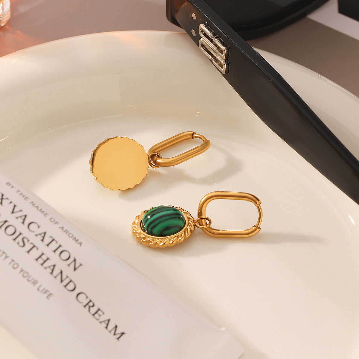 Wholesale  Stainless Steel Ring Ear Buckle Earrings Malachite Earrings