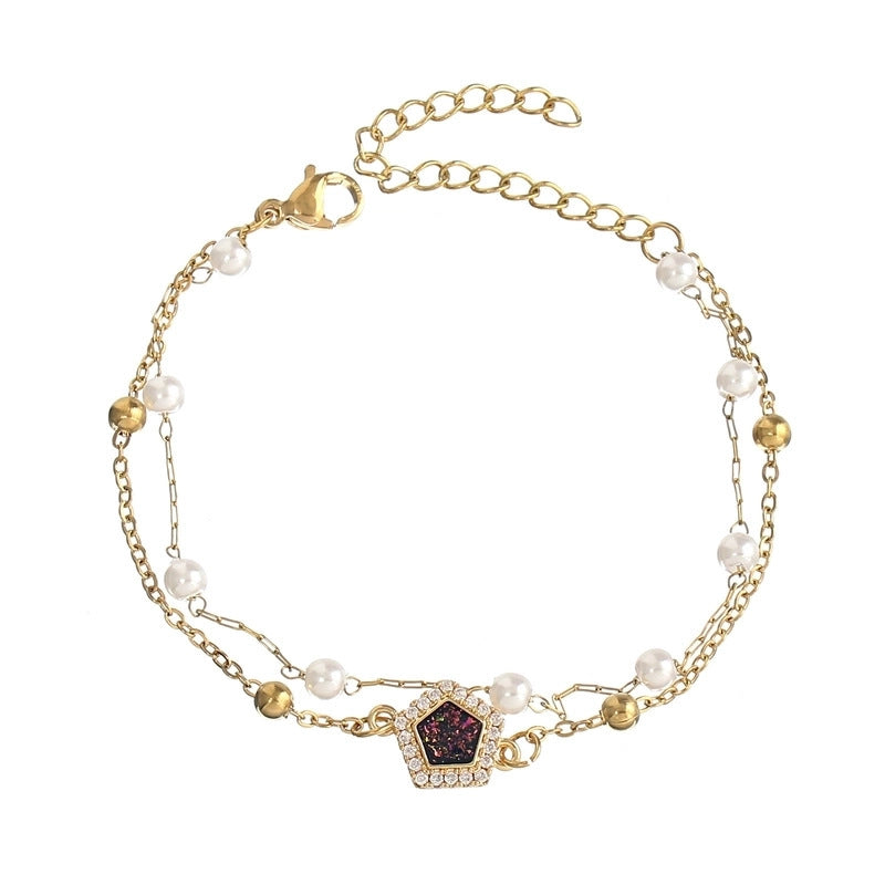 Wholesale heart-shaped stainless steel simple double chain adjustable ladies bracelet