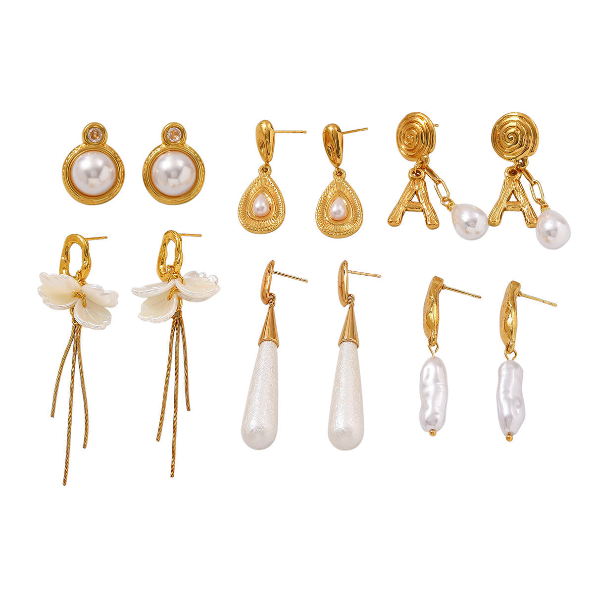 Wholesale Titanium Steel Geometric Pearl Drop Earrings,  Party Wear Fashion Accessory for Boutique Resale