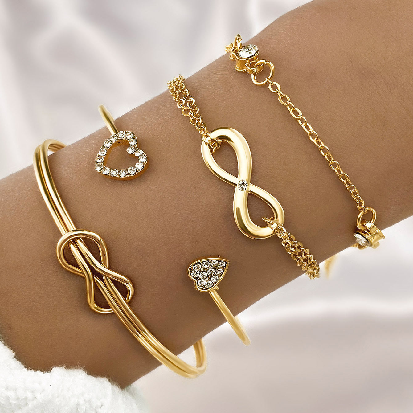 Wholesale  4pcs/set alloy love knot bracelet set creative heart love geometric cross bracelet