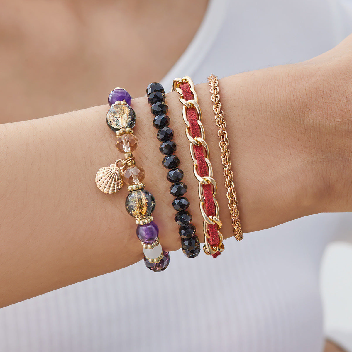 Wholesale  Bohemian Beaded Bracelet suit Wings Tassel  Bodhi Beads Rice Beads Multi-layer Bracelet