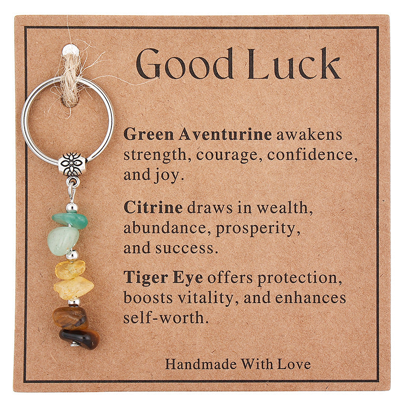 Wholesale  Stone Beaded Keychain Citrine Moonstone Gravel Combination Stainless Steel Bead Key Chain