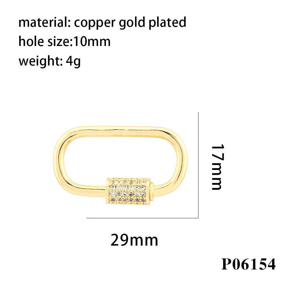 Wholesale Copper plated 18K real gold micro-inlaid oval screw buckle accessories DIY bracelet necklace connecting buckle