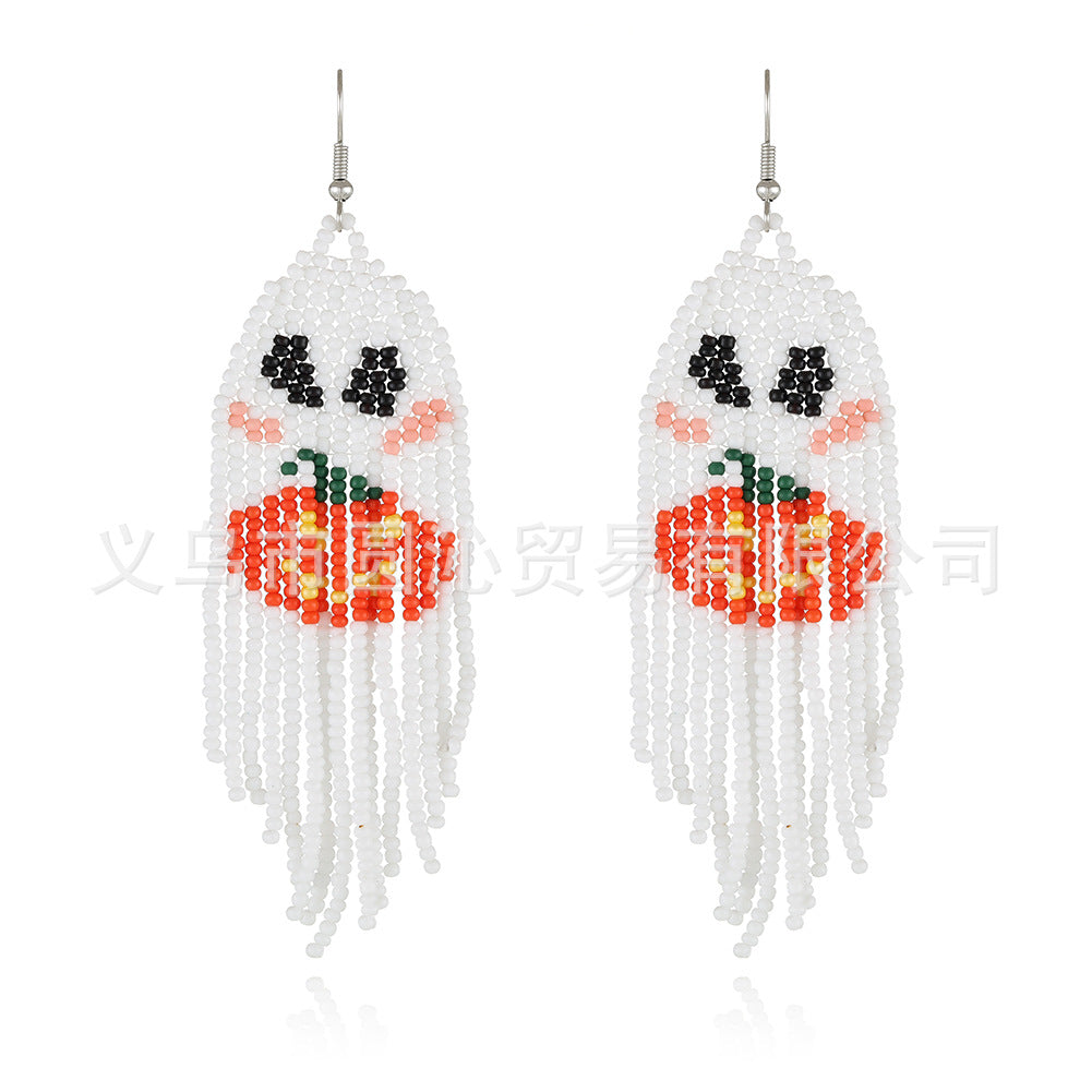 Wholesale Halloween Rice Bead Tassel Earrings Women Bohemian Pumpkin Ghost Handmade Earrings ACC-ES-YuanQin003